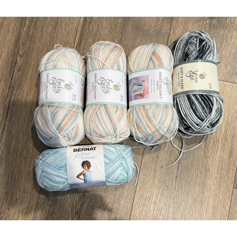 Baby Bee & Bernat Yarn Lot of 5 Skeins Variegated Cotton Blend Crochet Knit
